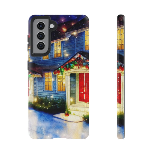 Festive Christmas Decorations on a Row of Townhomes - Impact Resistant Phone Case Samsung Galaxy S21 Matte